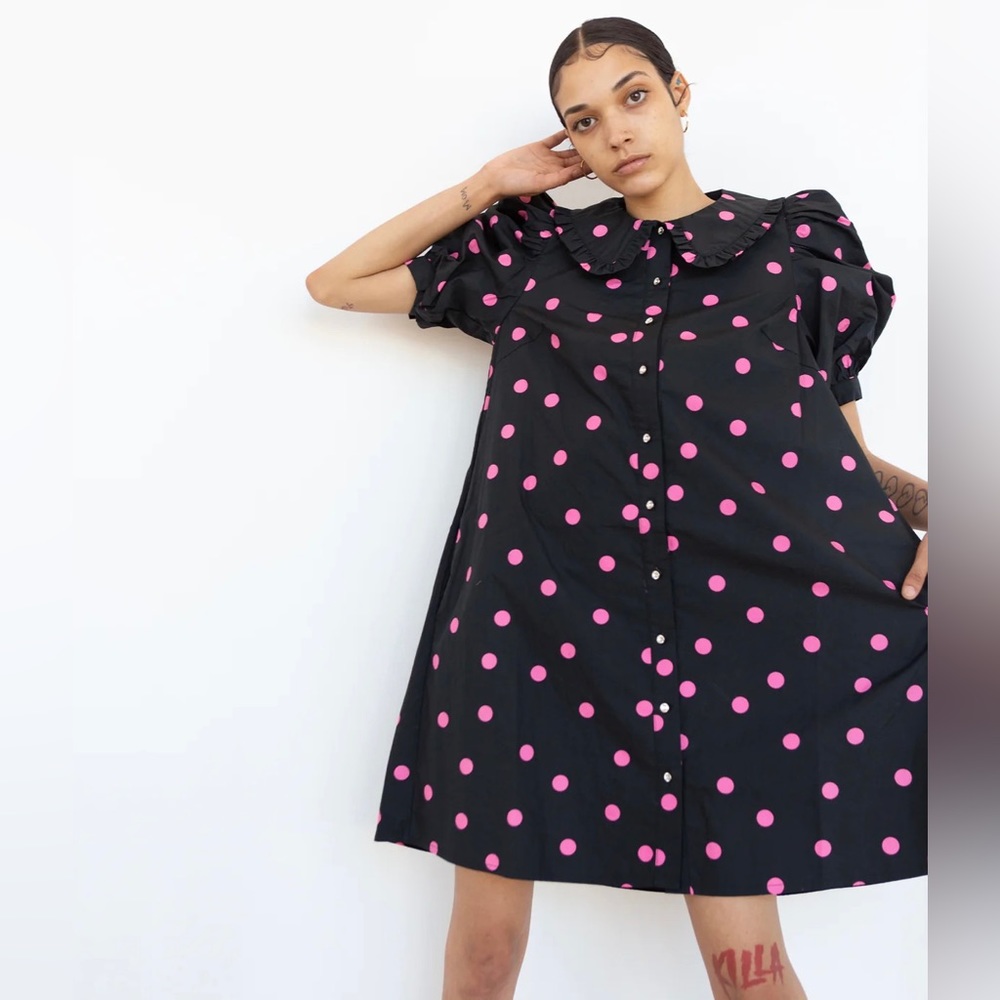 Crās/Cras Havana Puff Sleeve Dress Black Dot NWOT